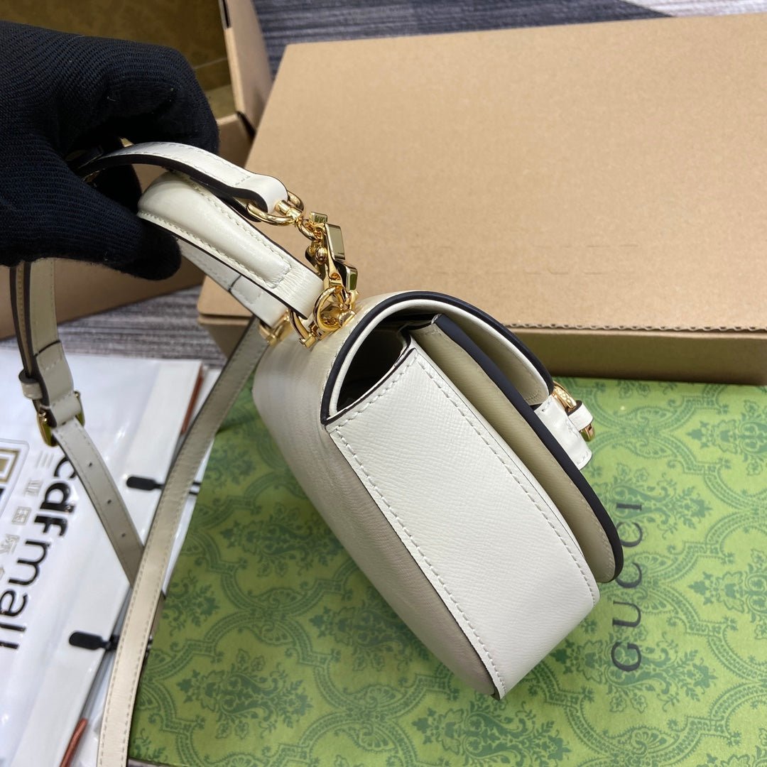 {Style No: FT5VHHED} HORSEBIT 1955 MINI TOP HANDLE BAG 18 IN WHITE CALFSKIN GOLD HARDWARE - Image 3