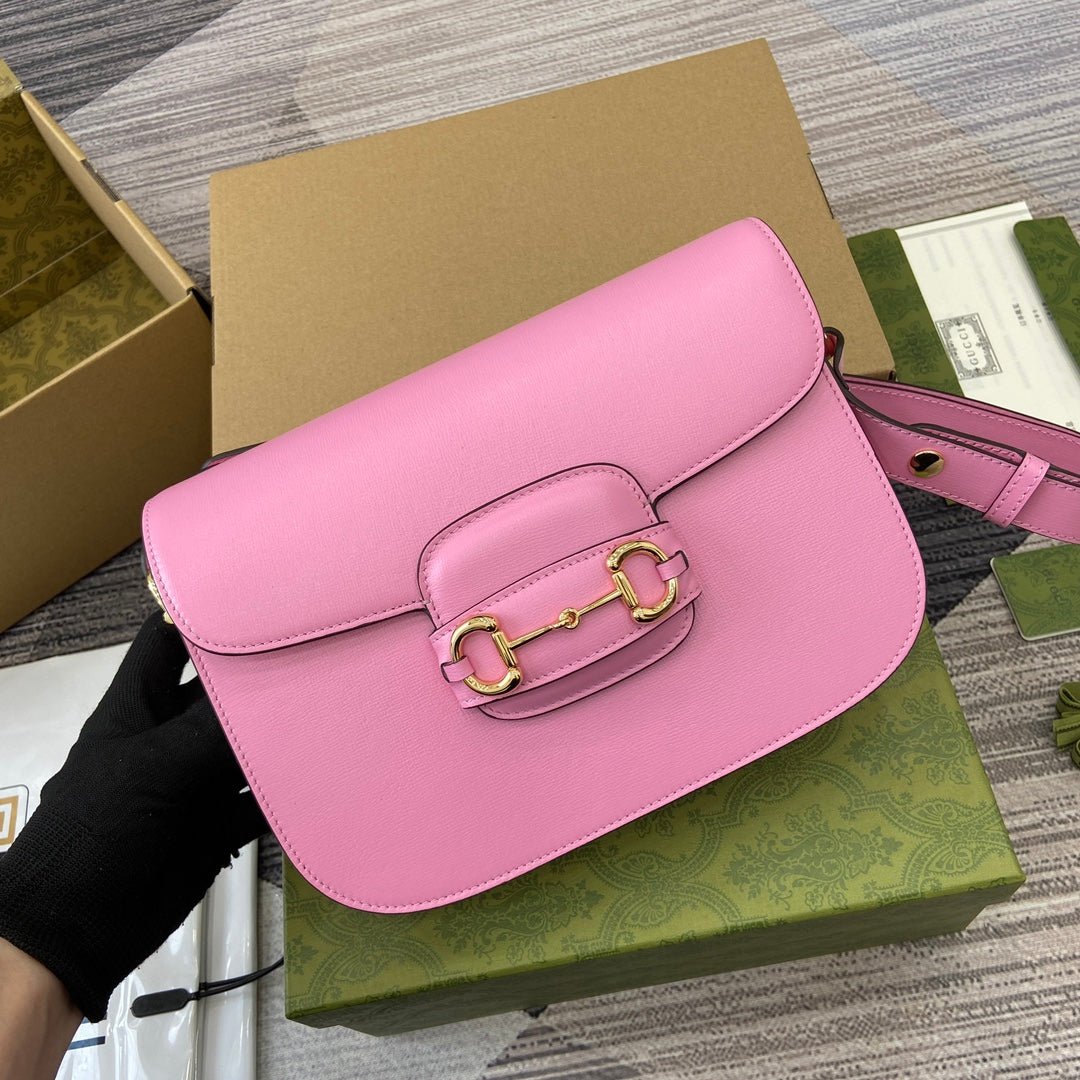 {Style No: 3JVVAG5I} HORSEBIT 1955 SHOULDER BAG 25 IN PINK LAMBSKIN GOLD HARDWARE - Image 7