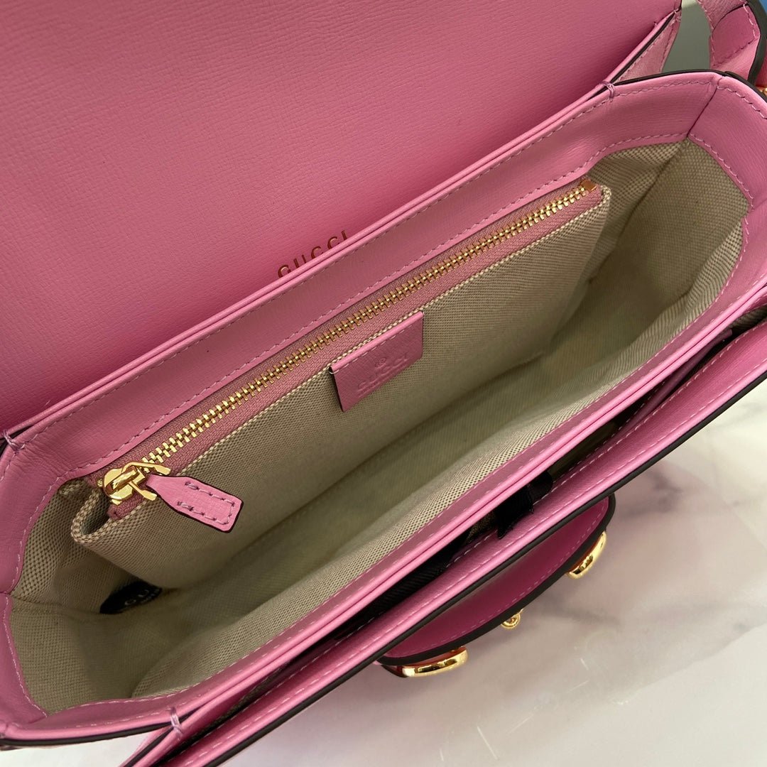 {Style No: 3JVVAG5I} HORSEBIT 1955 SHOULDER BAG 25 IN PINK LAMBSKIN GOLD HARDWARE - Image 2