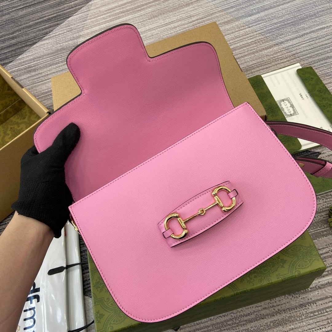 {Style No: 3JVVAG5I} HORSEBIT 1955 SHOULDER BAG 25 IN PINK LAMBSKIN GOLD HARDWARE - Image 8