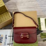 {Style No: KAR9UXD3} HORSEBIT 1955 SHOULDER BAG 25 IN WINE RED LAMBSKIN GOLD HARDWARE