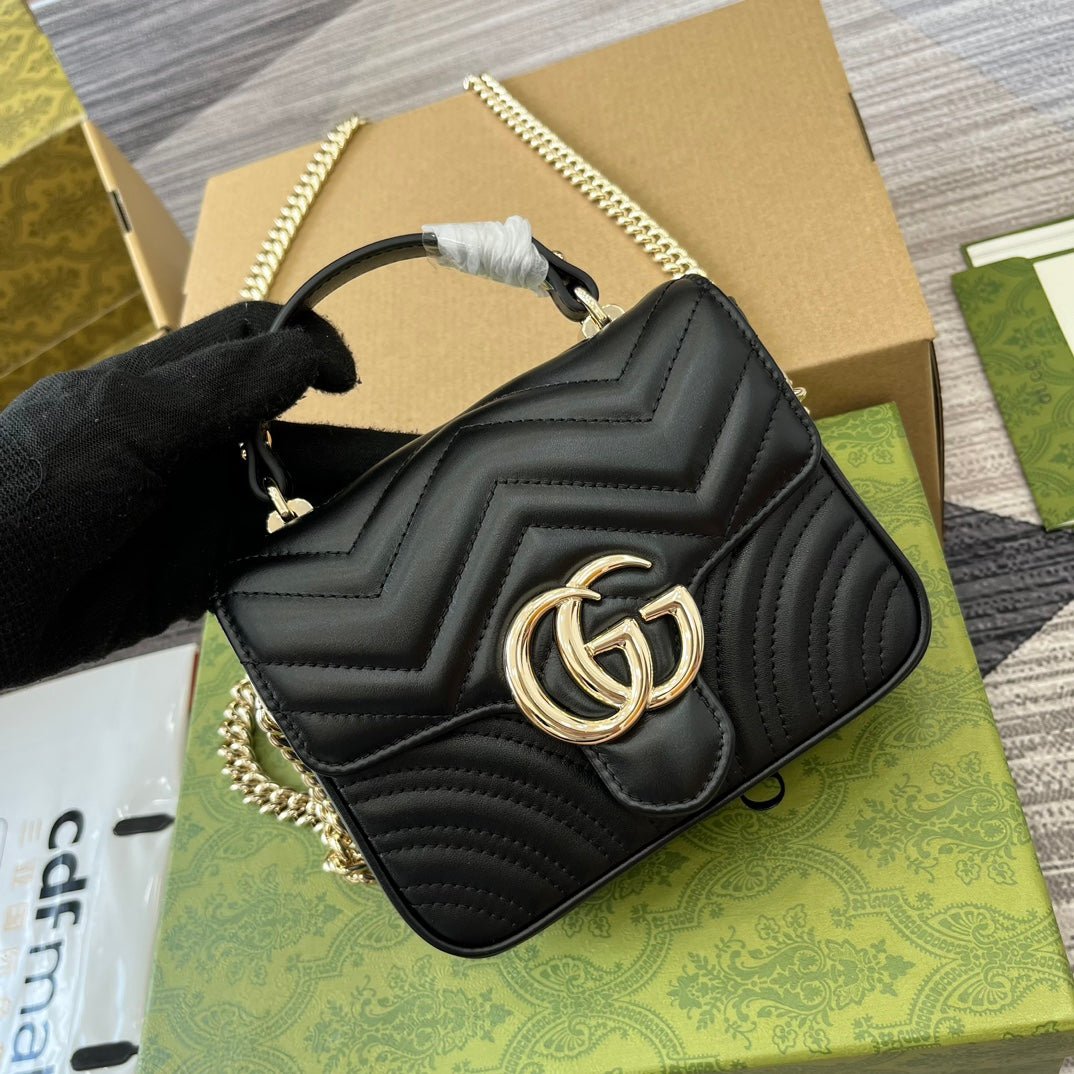 {Style No: 9NVYOLV7} GG MARMONT 13 MINI TOP HANDLE BAG BLACK CALFSKIN - Image 3