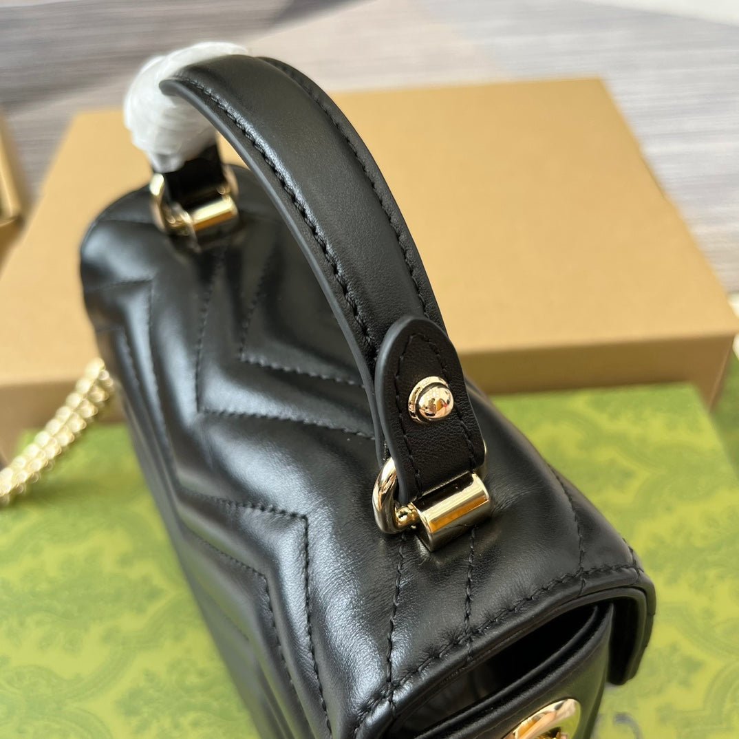 {Style No: 9NVYOLV7} GG MARMONT 13 MINI TOP HANDLE BAG BLACK CALFSKIN - Image 8