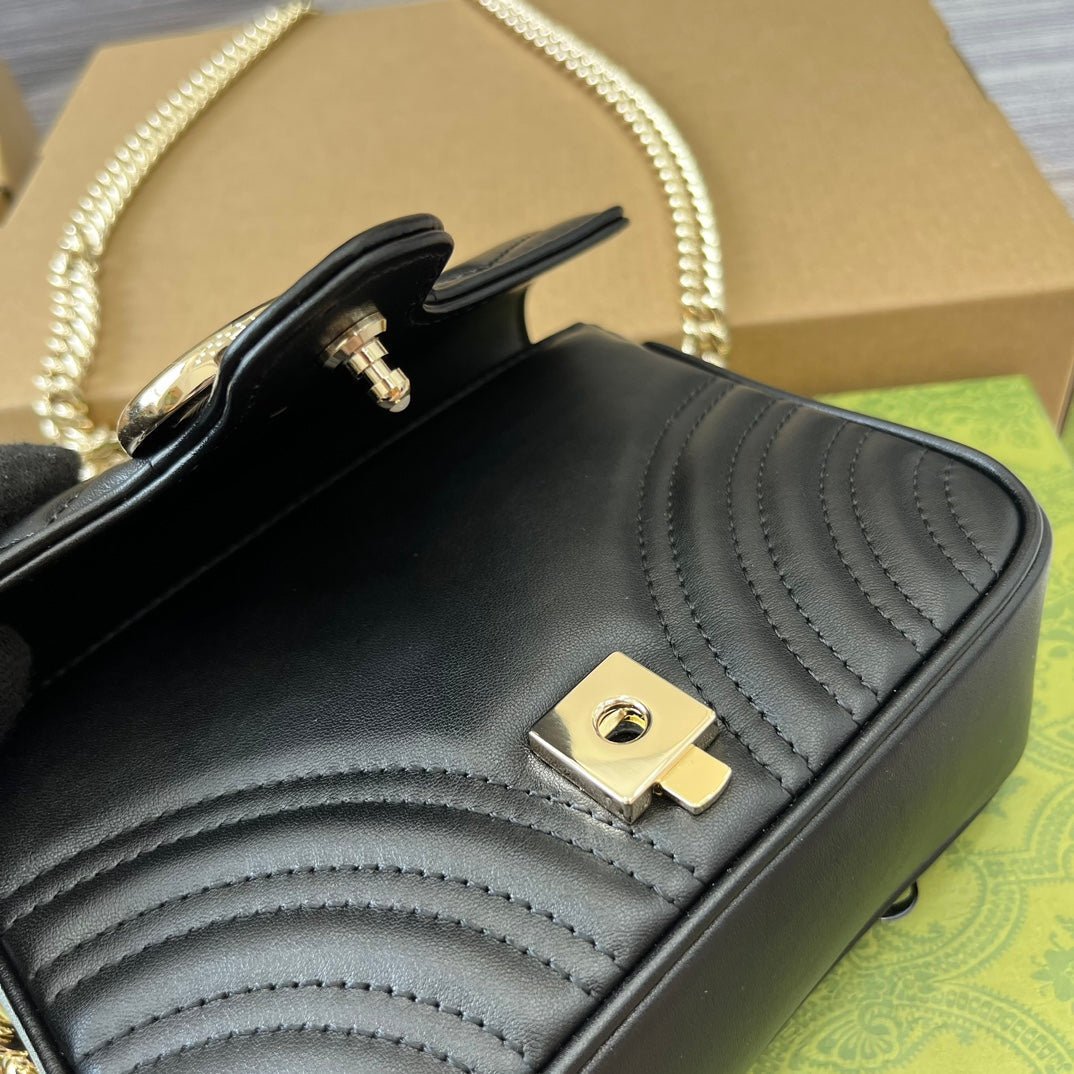 {Style No: 9NVYOLV7} GG MARMONT 13 MINI TOP HANDLE BAG BLACK CALFSKIN - Image 7