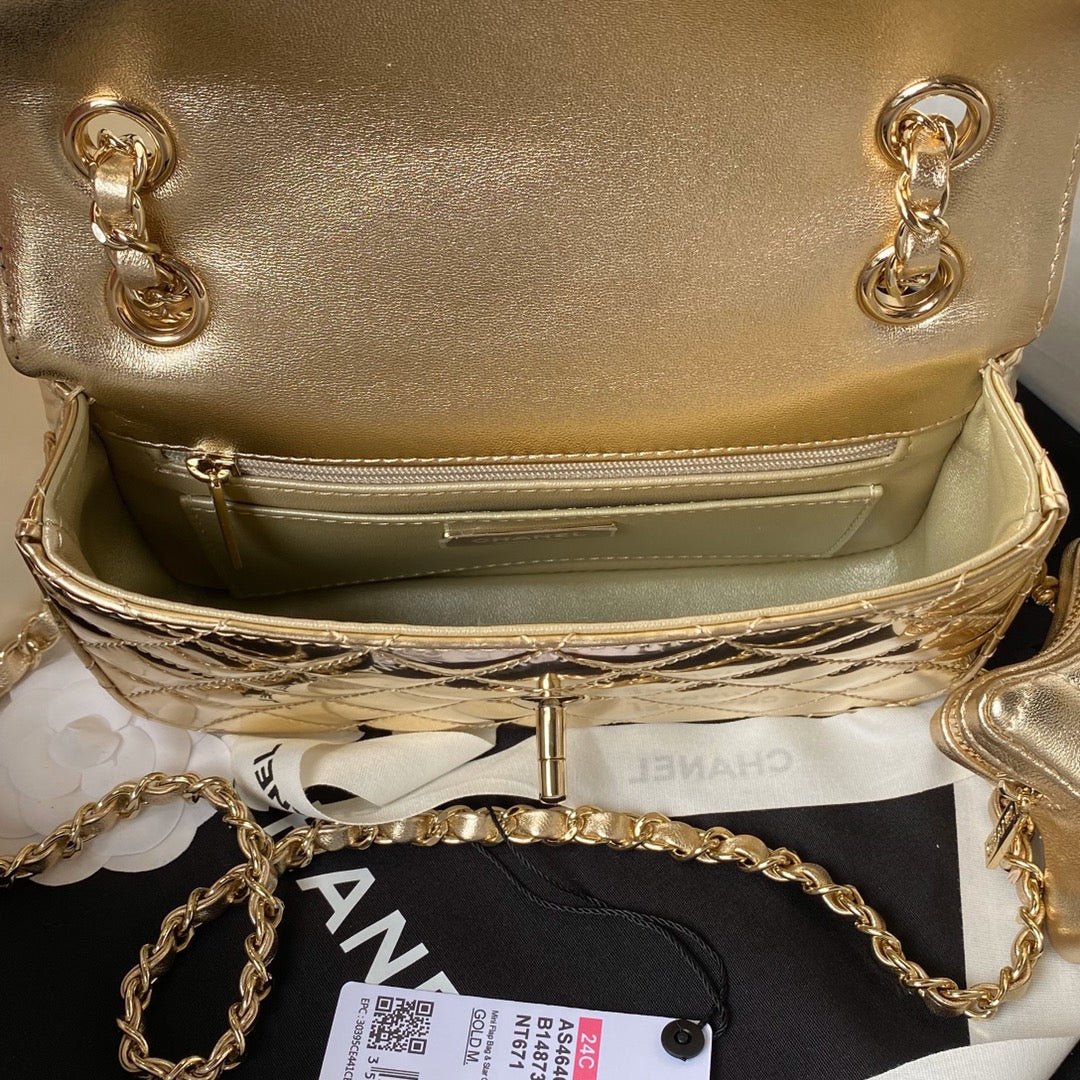 {Style No: FDYILFTL} CC MINI 19 FLAP BAG IN GOLDEN METALLIC CALFSKIN WITH STRAP - Image 8