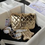 {Style No: FDYILFTL} CC MINI 19 FLAP BAG IN GOLDEN METALLIC CALFSKIN WITH STRAP