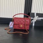 {Style No: 3IVPYXAB} RETRO STYLE FLAP BAG 19 IN STILETTO RED GRAINED CALFSKIN GOLD HARDWARE