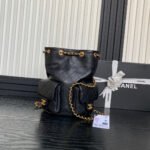 {Style No: POTGTG3R} BUCKET BACKPACK 24 IN BLACK LAMBSKIN GOLD HARDWARE