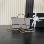 {Style No: 3V1R8JFC} CHANEL 25S FLAP BAG 22 IN CHARCOAL GRAY CALFSKIN GOLD HARDWARE