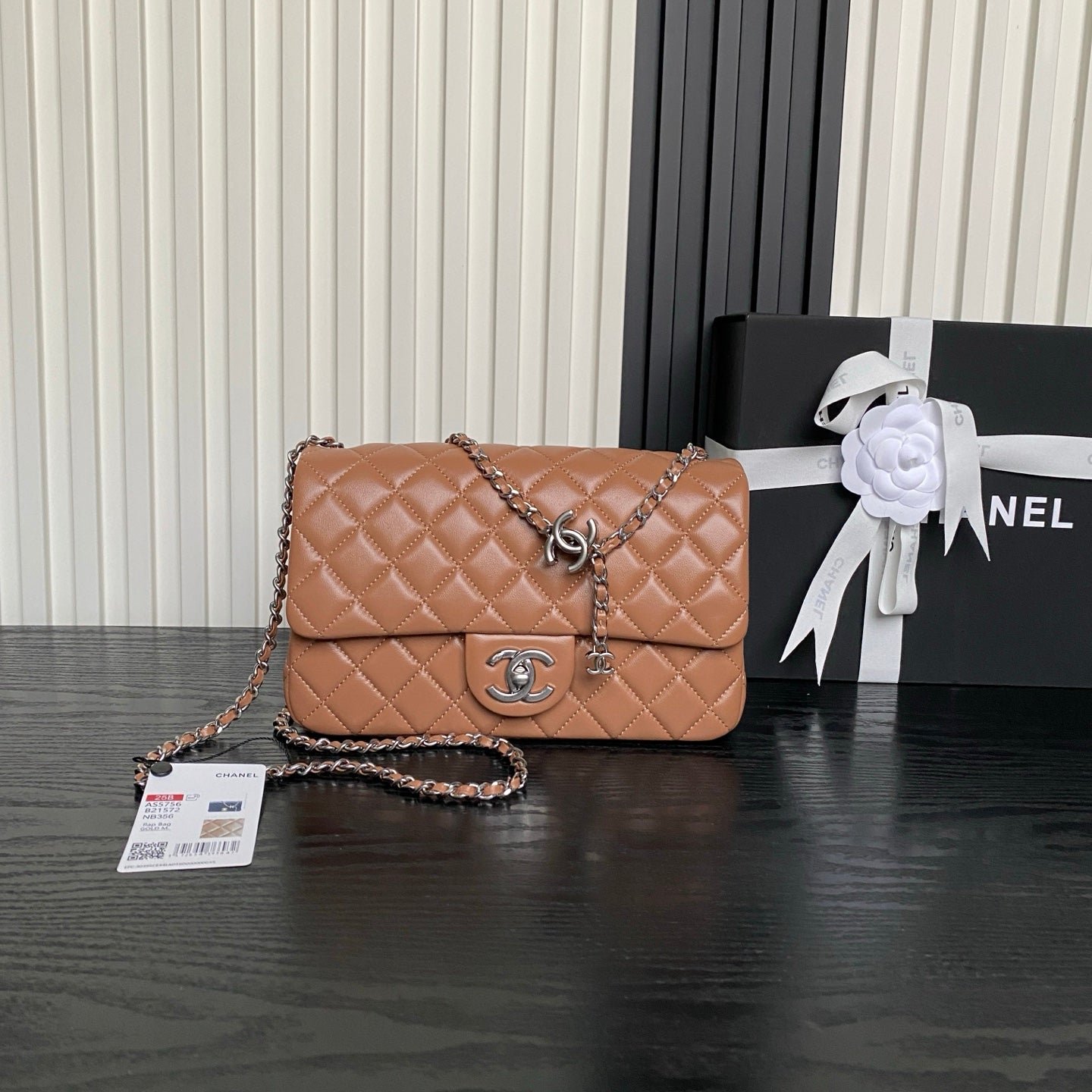 {Style No: 16AQOJ8Y} CHANEL 25S FLAP BAG 23 IN DARK CARAMEL CALFSKIN SILVER HARDWARE