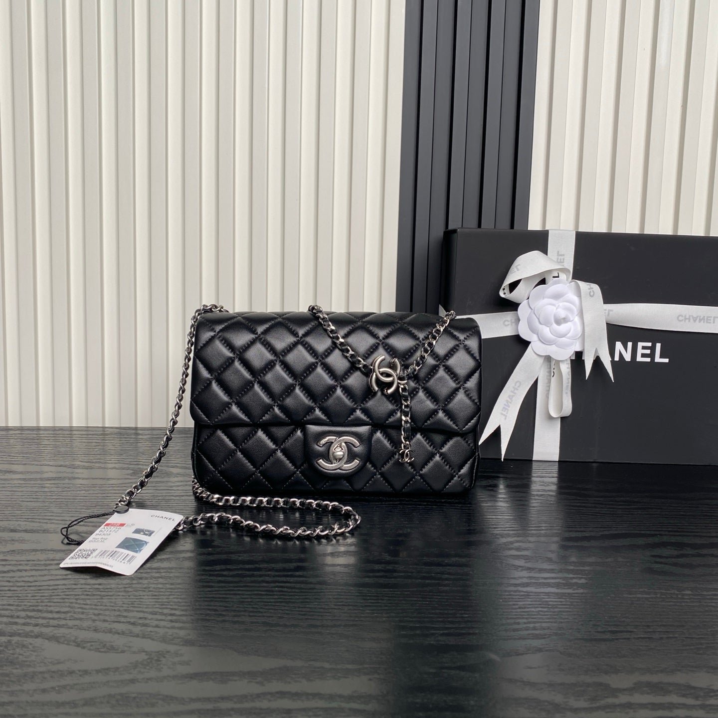 {Style No: 272YKMVZ} CHANEL 25S FLAP BAG 23 IN BLACK CALFSKIN SILVER HARDWARE