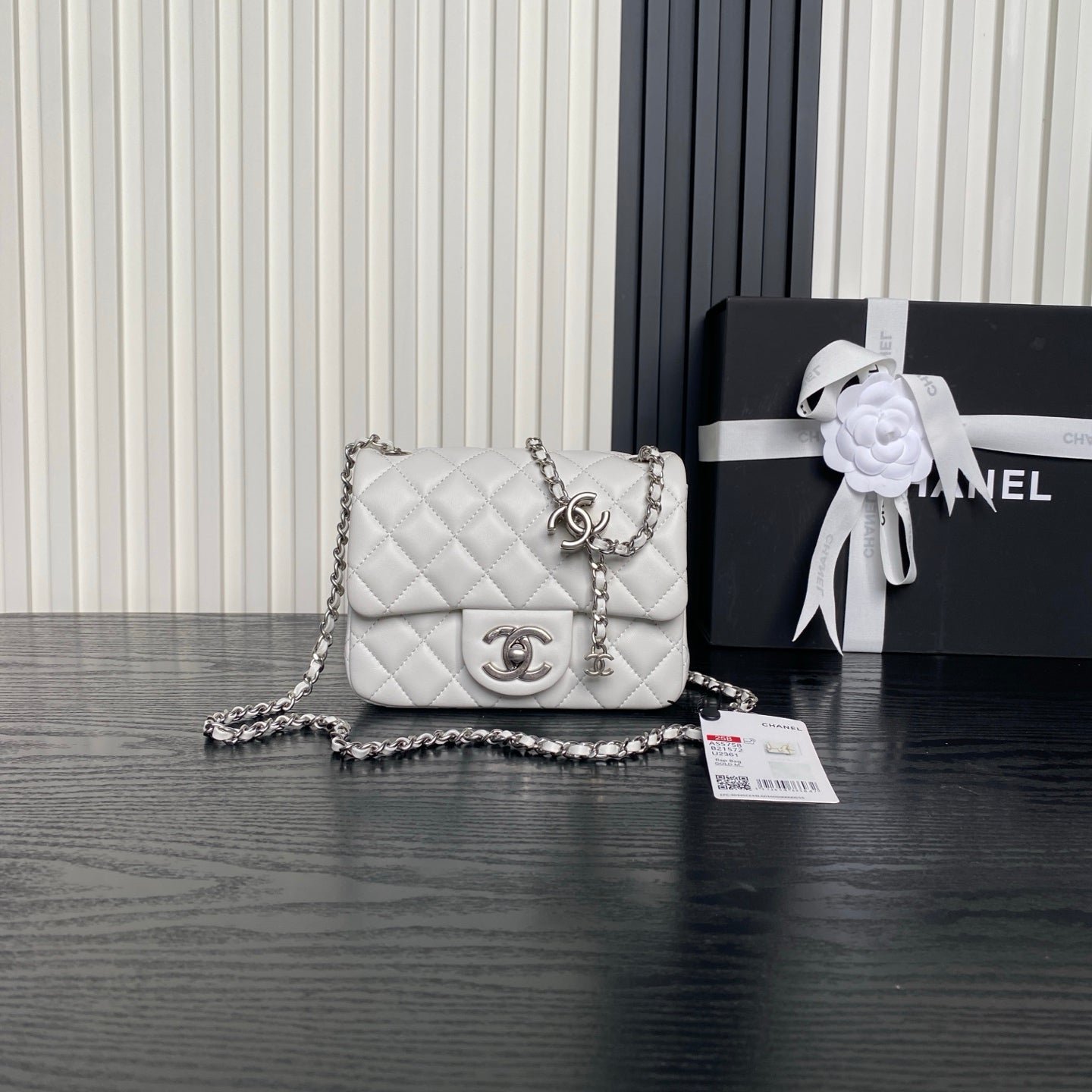 {Style No: FGK85GIA} CHANEL 25S MINI FLAP BAG 18 IN WHITE CALFSKIN