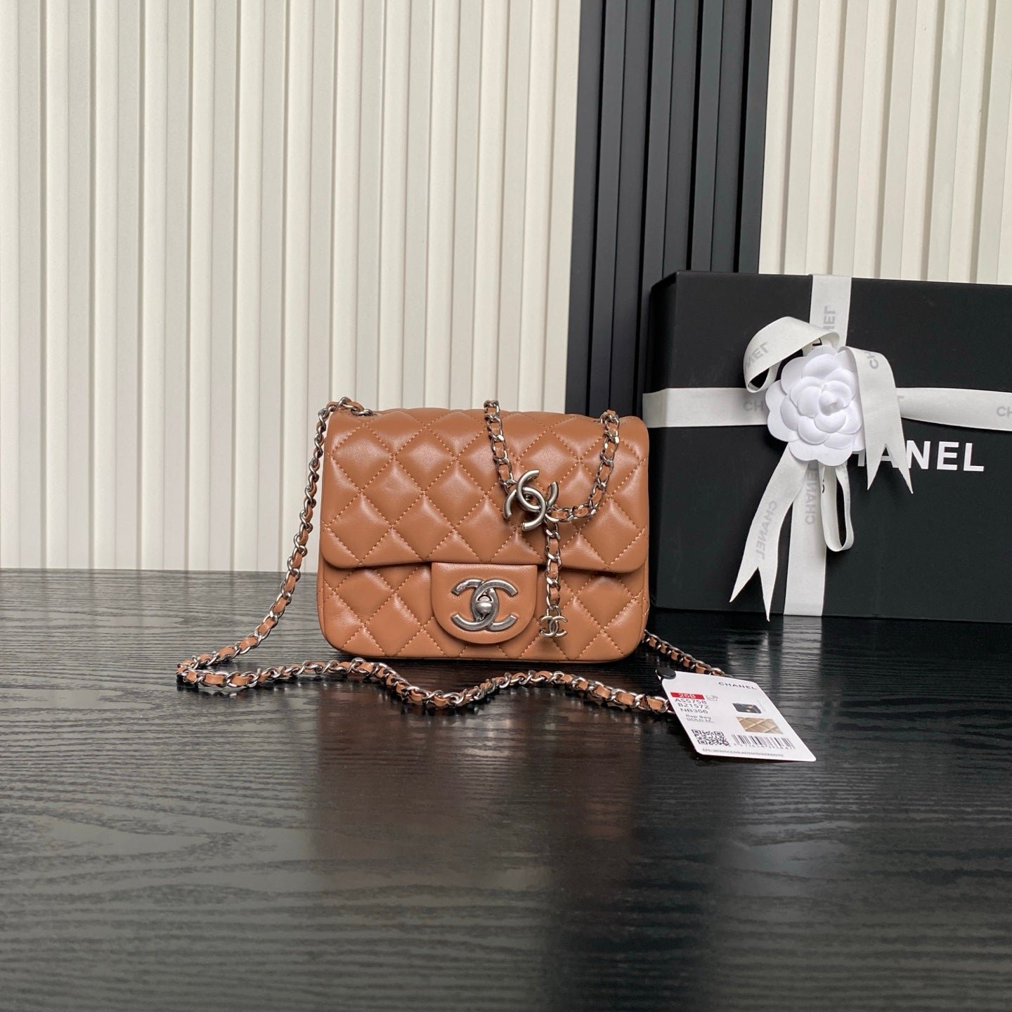 {Style No: X4PB51PW} CHANEL 25S MINI FLAP BAG 18 IN DARK CARAMEL CALFSKIN