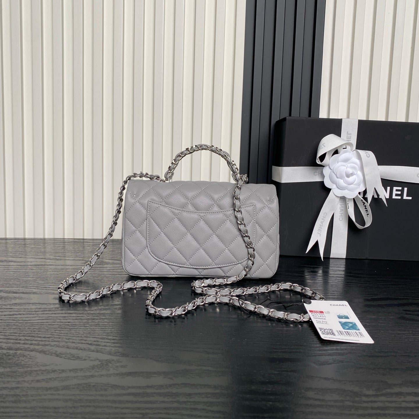 {Style No: NBBT2MTP} CHANEL 25S FLAP BAG 19 IN CHARCOAL GRAY CALFSKIN SILVER HARDWARE - Image 2