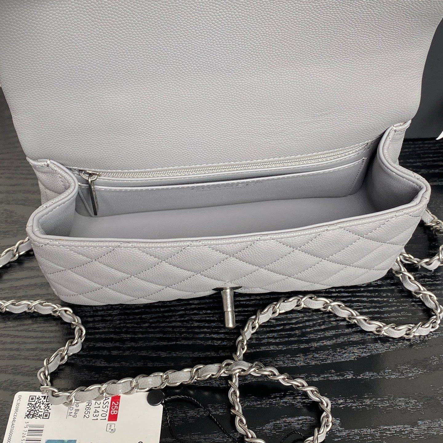 {Style No: NBBT2MTP} CHANEL 25S FLAP BAG 19 IN CHARCOAL GRAY CALFSKIN SILVER HARDWARE - Image 5