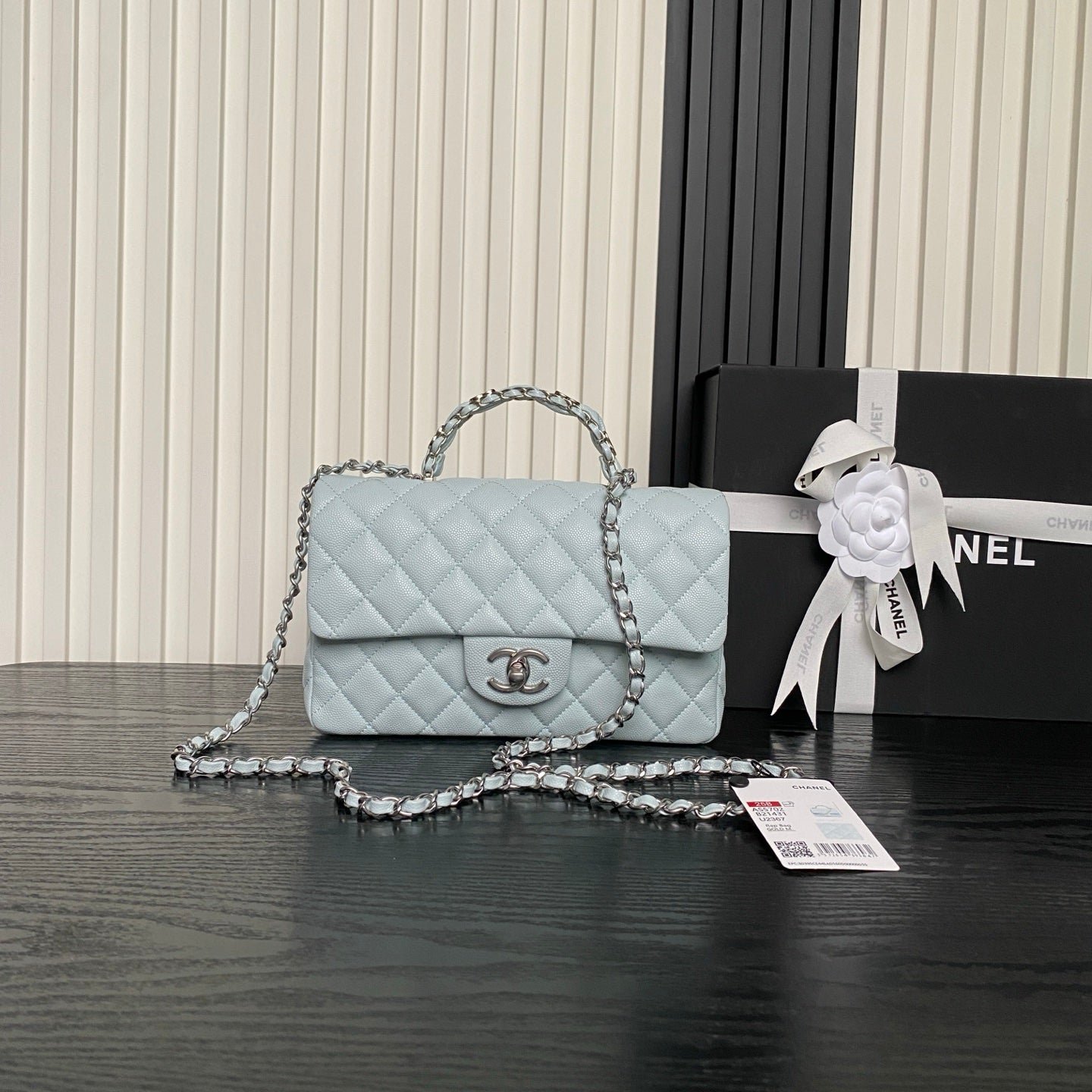 {Style No: 6C7ZNGP6} CHANEL 25S FLAP BAG 22 IN SLATE BLUE CALFSKIN SILVER HARDWARE