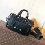 {Style No: PRTQZJSB} LV 25S KEEPALL CARGO BANDOULIÈRE 25 IN BLACK CALFSKIN SILVER HARDWARE