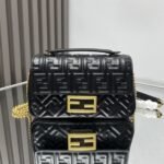 {Style No: GLCLXDUI} Fend Baguette 24 Bag With FF Motif Black Leather Ghw