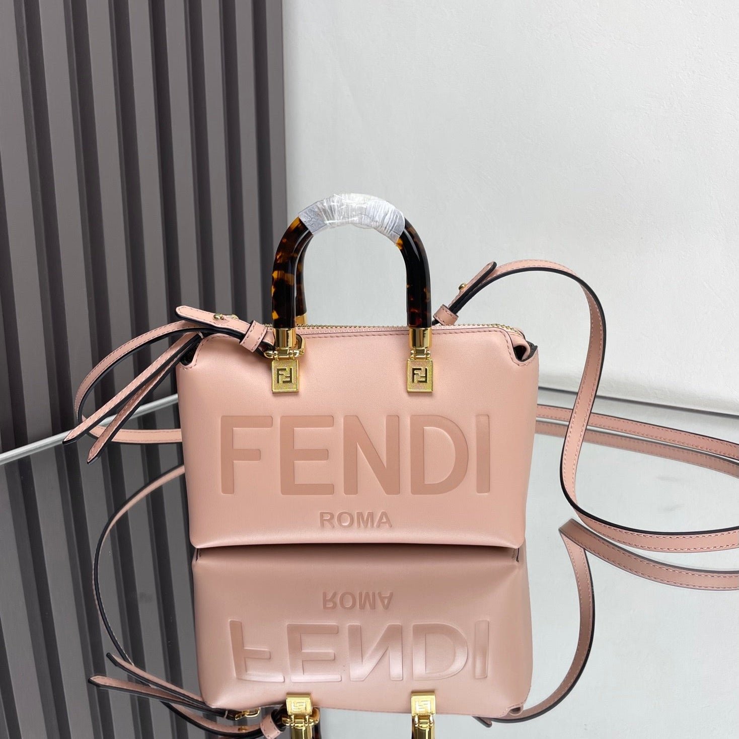 {Style No: JU3ZZ82N} BY THE WAY MINI 18 IN ROSE FOG EMBOSSED CALFSKIN GOLD HARDWARE
