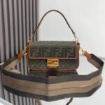 {Style No: H4R5ISJK} Fend Baguette Green Canvas Bag 27 with FF Embroidery Ghw