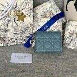 {Style No: ASGWGJFT} MINI LADY GARDENIA WALLET 11 IN SLATE GREY QUILTED CALFSKIN