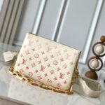 {Style No: BK3ASRO7} COUSSIN PM 26 IN CREAM RED MONOGRAM EMBOSSED LAMBSKIN GOLD HARDWARE