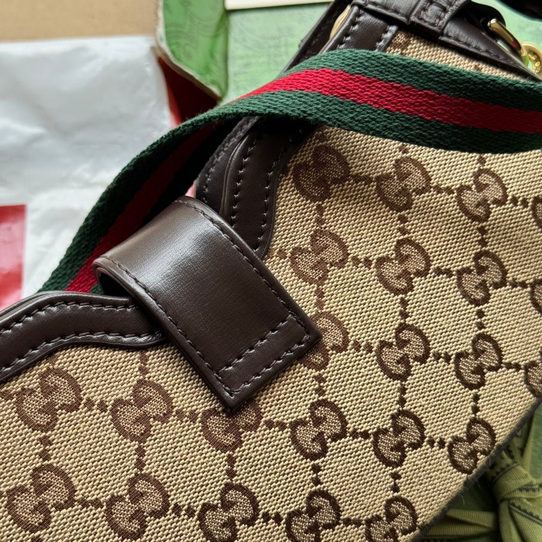 {Style No: E6TIK6HY} MOON SIDE SHOULDER BAG 24 IN BEIGE CANVAS AND DARK BROWN LEATHER TRIM - Image 6