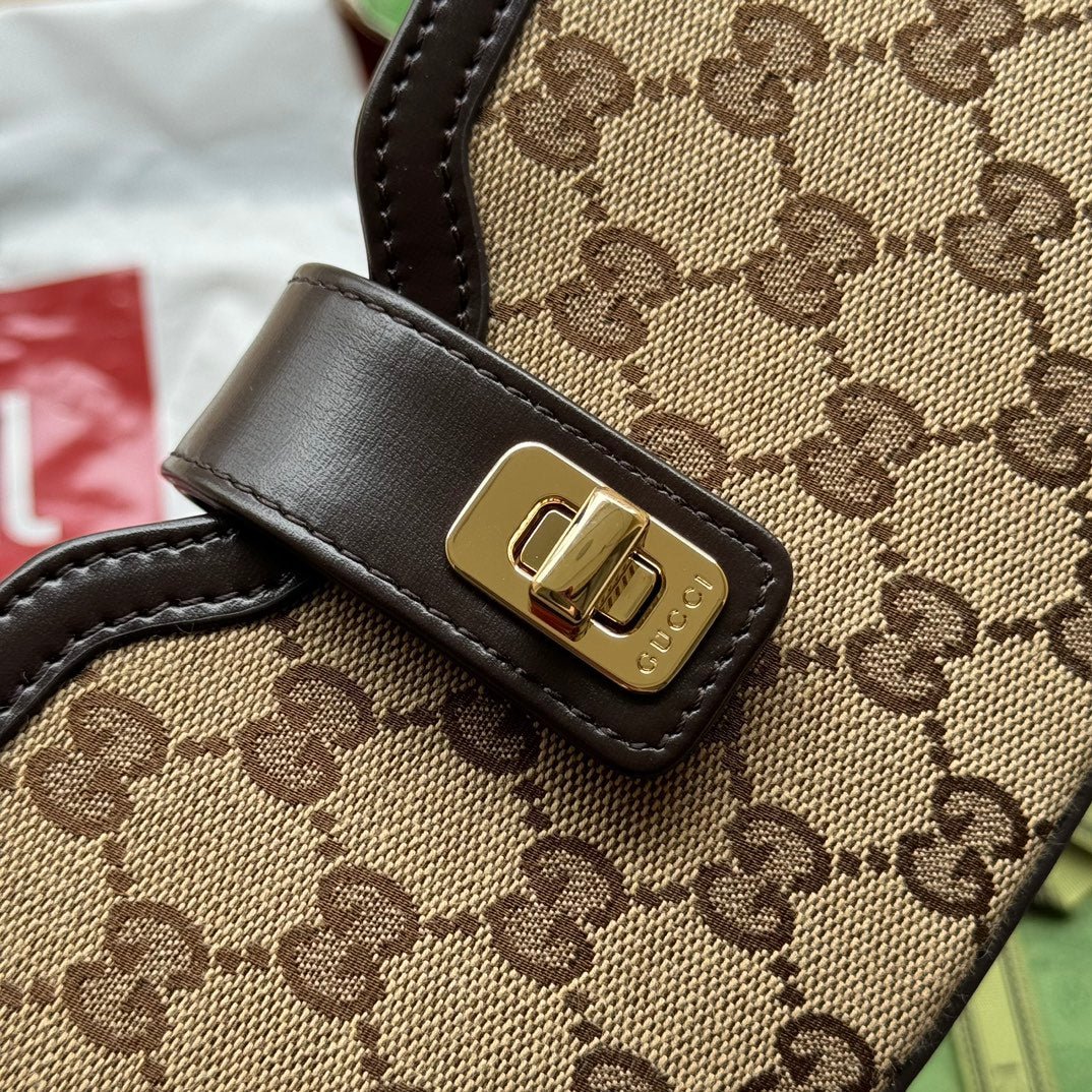{Style No: E6TIK6HY} MOON SIDE SHOULDER BAG 24 IN BEIGE CANVAS AND DARK BROWN LEATHER TRIM - Image 3