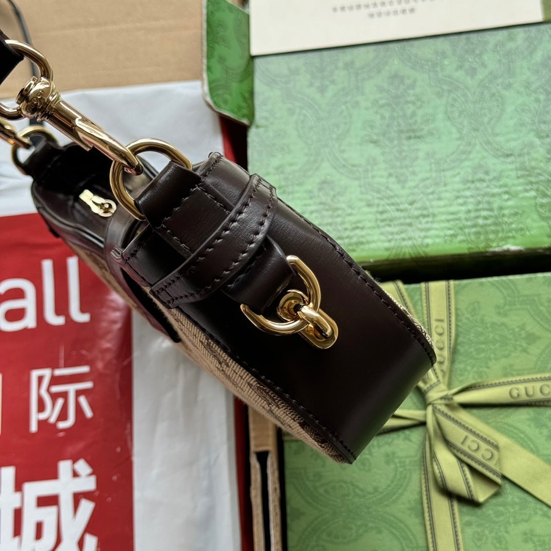 {Style No: E6TIK6HY} MOON SIDE SHOULDER BAG 24 IN BEIGE CANVAS AND DARK BROWN LEATHER TRIM - Image 8