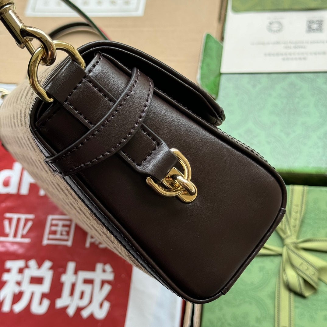 {Style No: MMUSSE2K} LUCE MEDIUM SHOULDER BAG 36 IN BEIGE CANVAS AND DARK BROWN CALFSKIN TRIM GOLD HARDWARE - Image 2