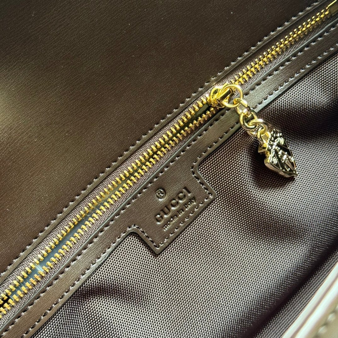 {Style No: MMUSSE2K} LUCE MEDIUM SHOULDER BAG 36 IN BEIGE CANVAS AND DARK BROWN CALFSKIN TRIM GOLD HARDWARE - Image 5