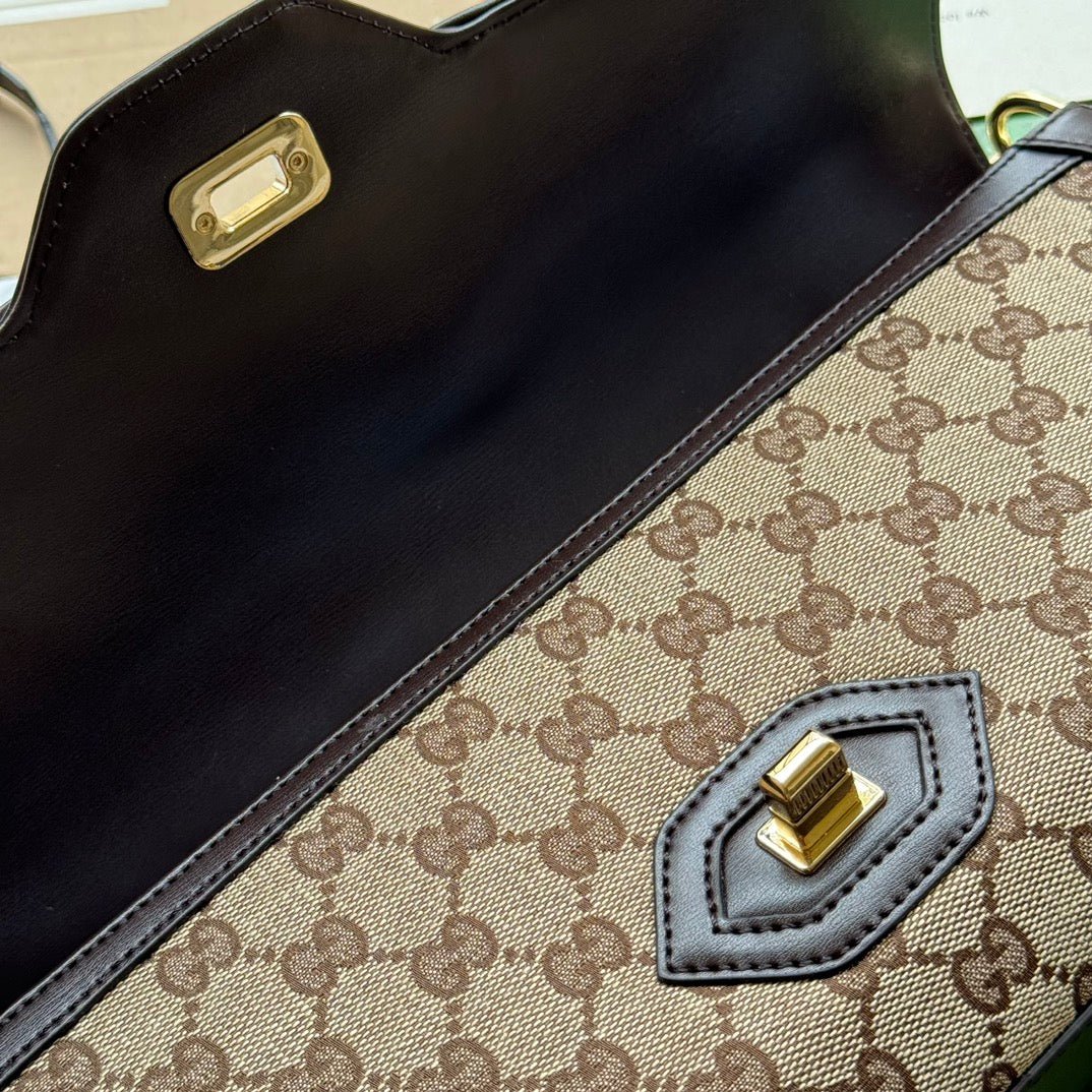 {Style No: MMUSSE2K} LUCE MEDIUM SHOULDER BAG 36 IN BEIGE CANVAS AND DARK BROWN CALFSKIN TRIM GOLD HARDWARE - Image 8