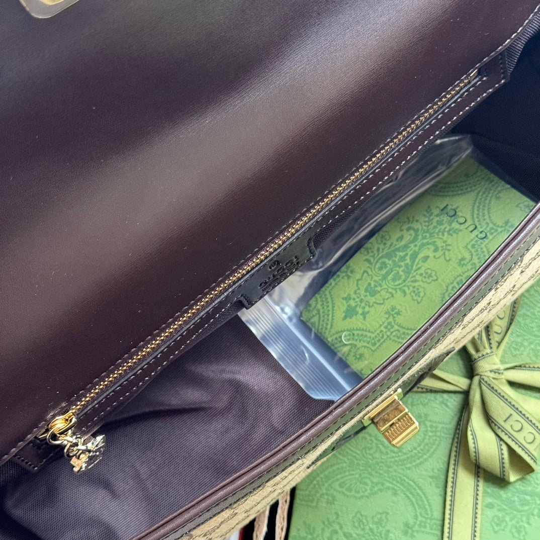 {Style No: MMUSSE2K} LUCE MEDIUM SHOULDER BAG 36 IN BEIGE CANVAS AND DARK BROWN CALFSKIN TRIM GOLD HARDWARE - Image 9