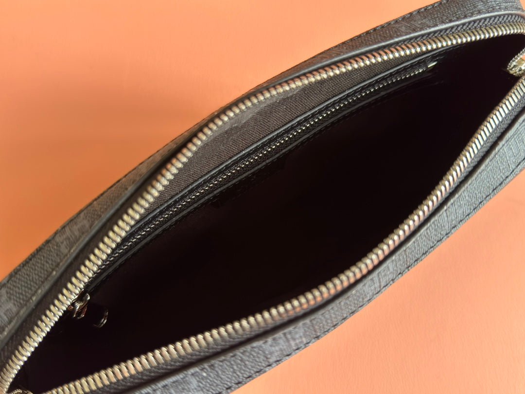 {Style No: HSCQXOFL} SMALL CROSSBODY BAG 24 WITH TAG IN BLACK CALFSKIN AND CANVAS TRIM - Image 2