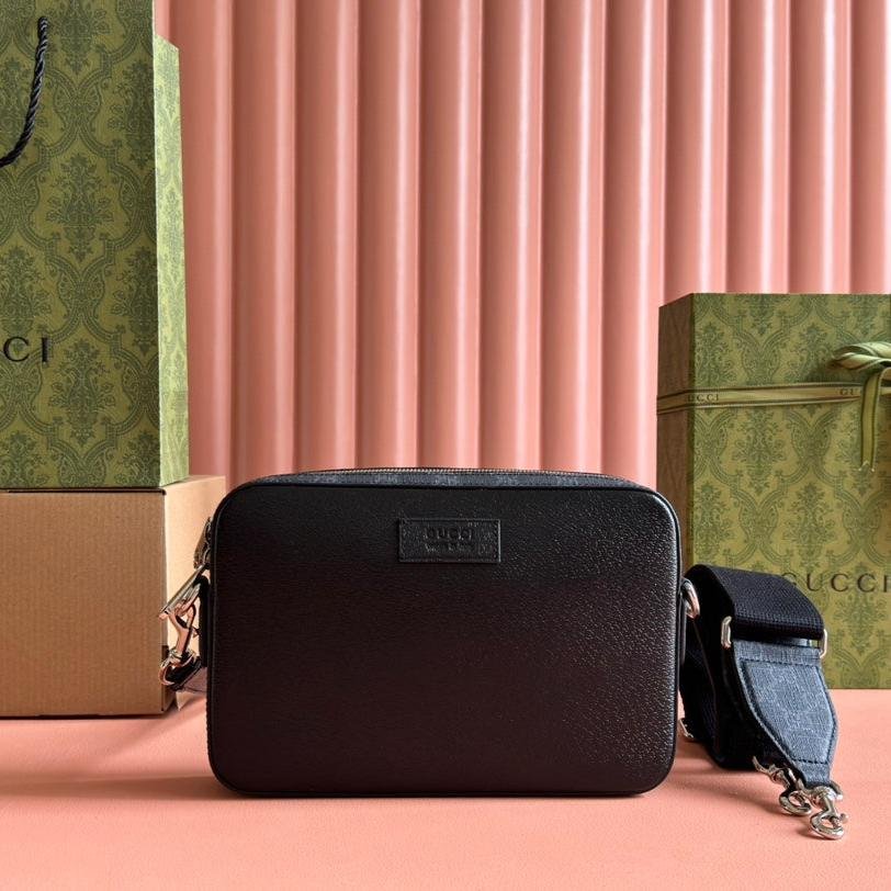 {Style No: HSCQXOFL} SMALL CROSSBODY BAG 24 WITH TAG IN BLACK CALFSKIN AND CANVAS TRIM