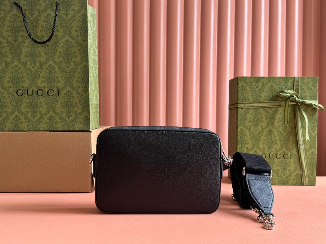 {Style No: HSCQXOFL} SMALL CROSSBODY BAG 24 WITH TAG IN BLACK CALFSKIN AND CANVAS TRIM - Image 9