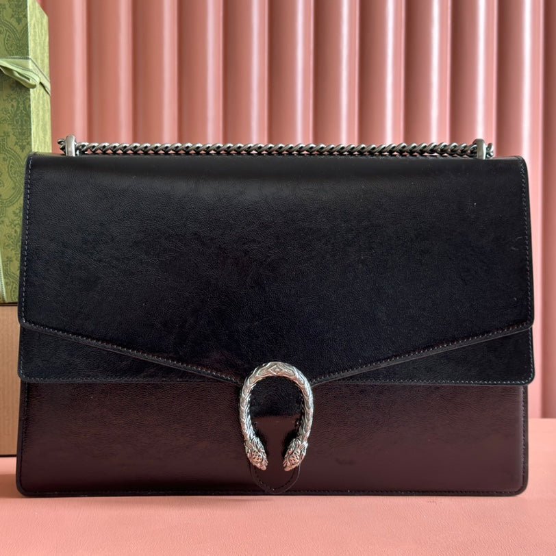 {Style No: O8V3VYOY} DIONYSUS LAGRE SHOULDER BAG 42 IN BLACK GG GLOSSY LAMBSKIN