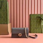 {Style No: LPPED9X7} INTERLOCKING WOC 20 IN GRAY GRAINY CALFSKIN GOLD HARDWARE