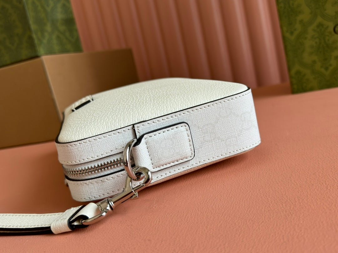 {Style No: JQ4YUL55} SMALL CROSSBODY BAG 24 WITH TAG IN WHITE CALFSKIN AND CANVAS TRIM - Image 2