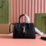 {Style No: NCRT99U8} JACKIE SMALL TOTE BAG 24 IN BLACK CALFSKIN GOLD HARDWARE