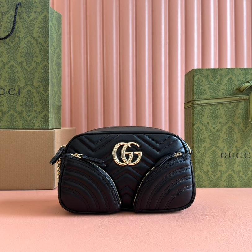 {Style No: FL8B2F15} MARMONT SMALL SHOULDER BAG 24 IN BLACK CALFSKIN GOLD HARDWARE