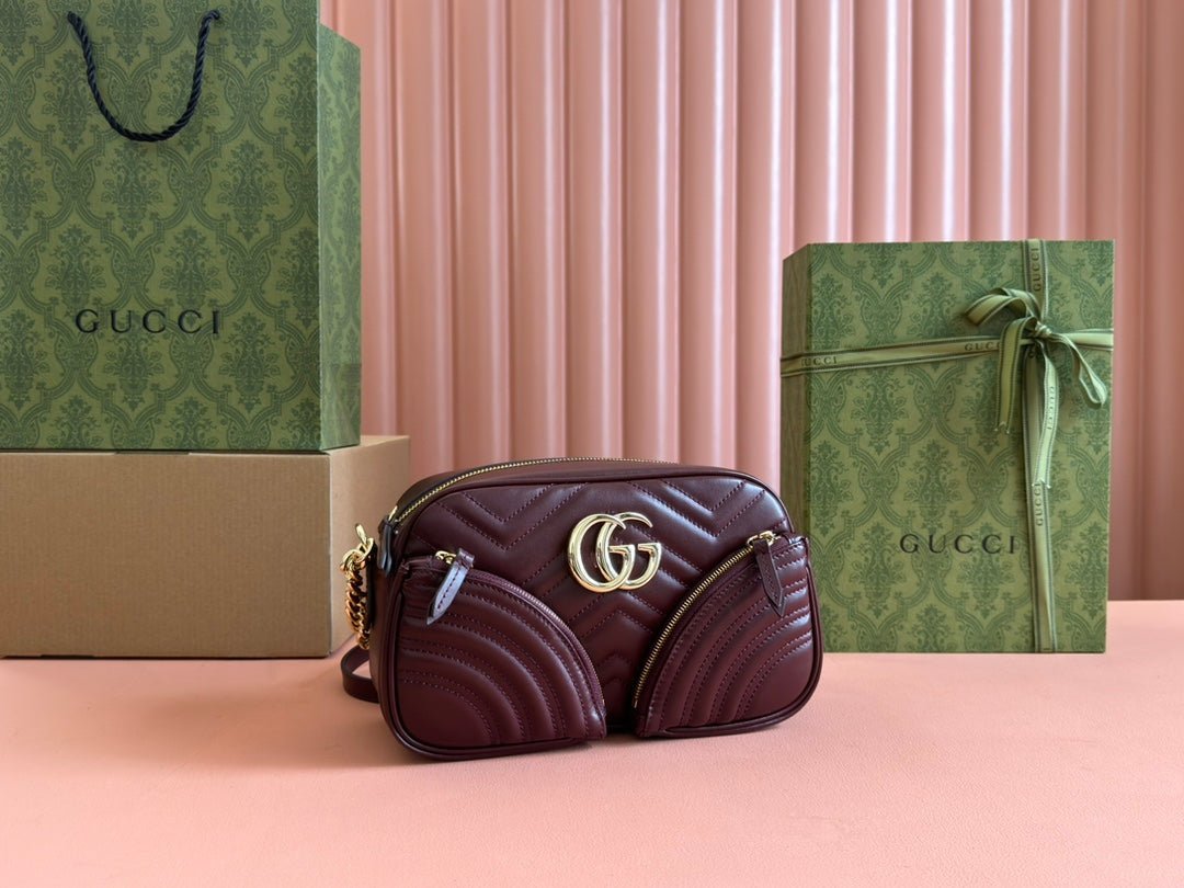 {Style No: FUID2TLR} MARMONT SMALL SHOULDER BAG 24 IN WINE RED CALFSKIN GOLD HARDWARE - Image 3