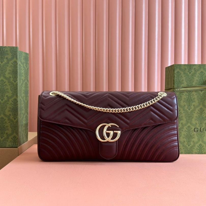 {Style No: HOVCFENB} MARMONT SHOULDER BAG 40 IN WINE RED CALFSKIN GOLD CHAIN