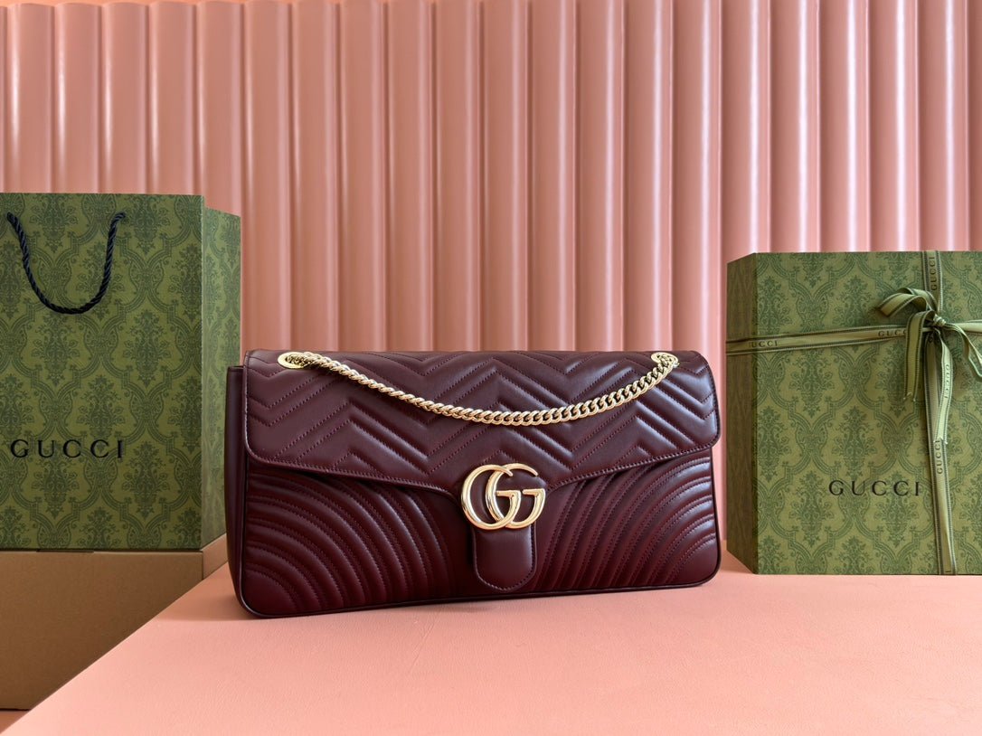 {Style No: HOVCFENB} MARMONT SHOULDER BAG 40 IN WINE RED CALFSKIN GOLD CHAIN - Image 6