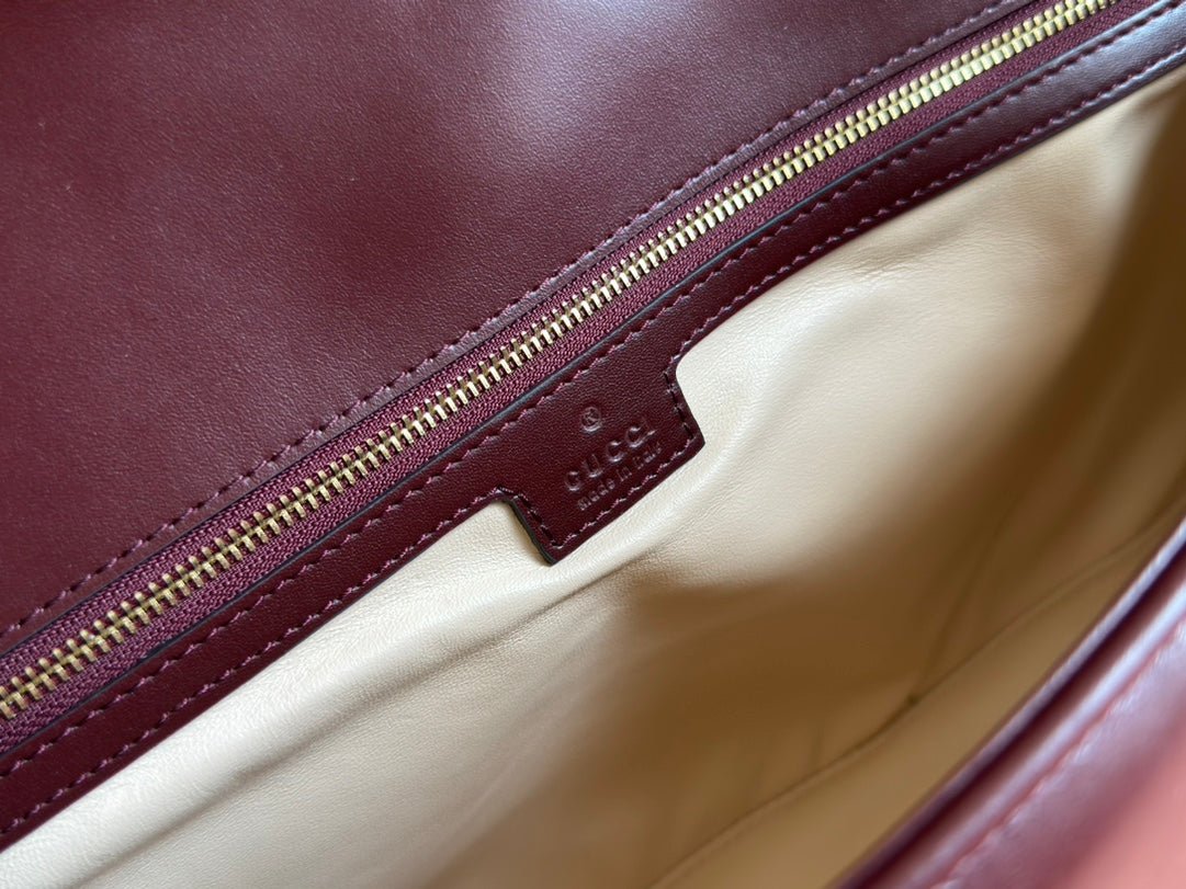 {Style No: HOVCFENB} MARMONT SHOULDER BAG 40 IN WINE RED CALFSKIN GOLD CHAIN - Image 7
