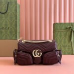 {Style No: W9YD234T} MARMONT SMALL MULTI-POCKET BAG 25 IN CURRANT RED CALFSKIN GOLD HARDWARE