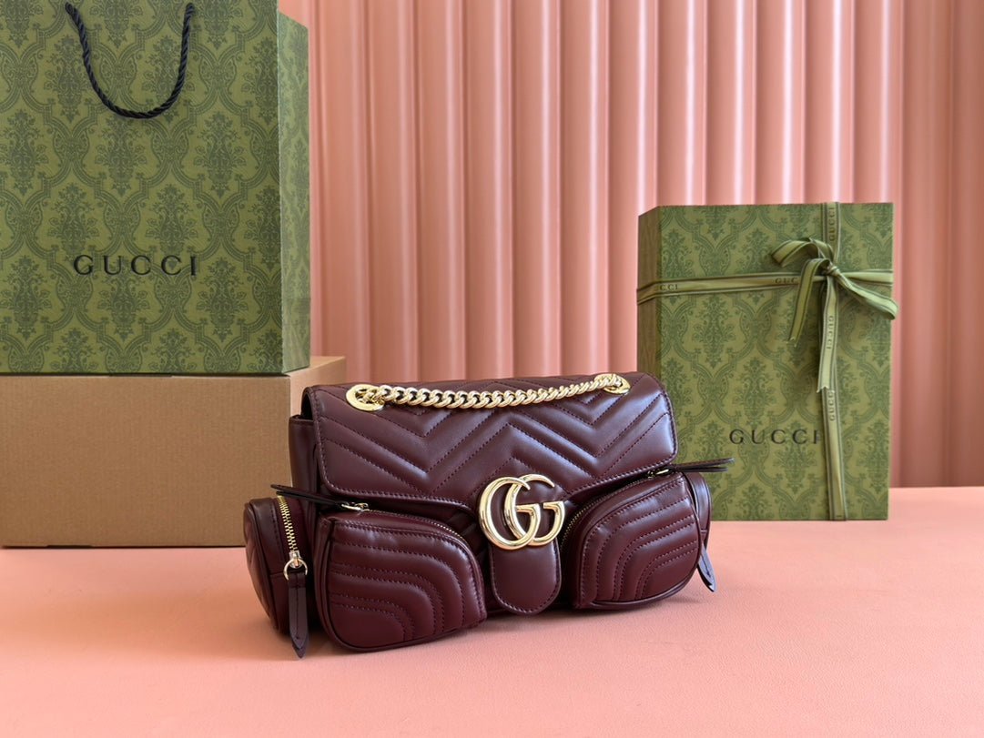 {Style No: W9YD234T} MARMONT SMALL MULTI-POCKET BAG 25 IN CURRANT RED CALFSKIN GOLD HARDWARE - Image 2