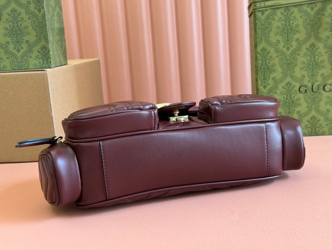 {Style No: W9YD234T} MARMONT SMALL MULTI-POCKET BAG 25 IN CURRANT RED CALFSKIN GOLD HARDWARE - Image 5