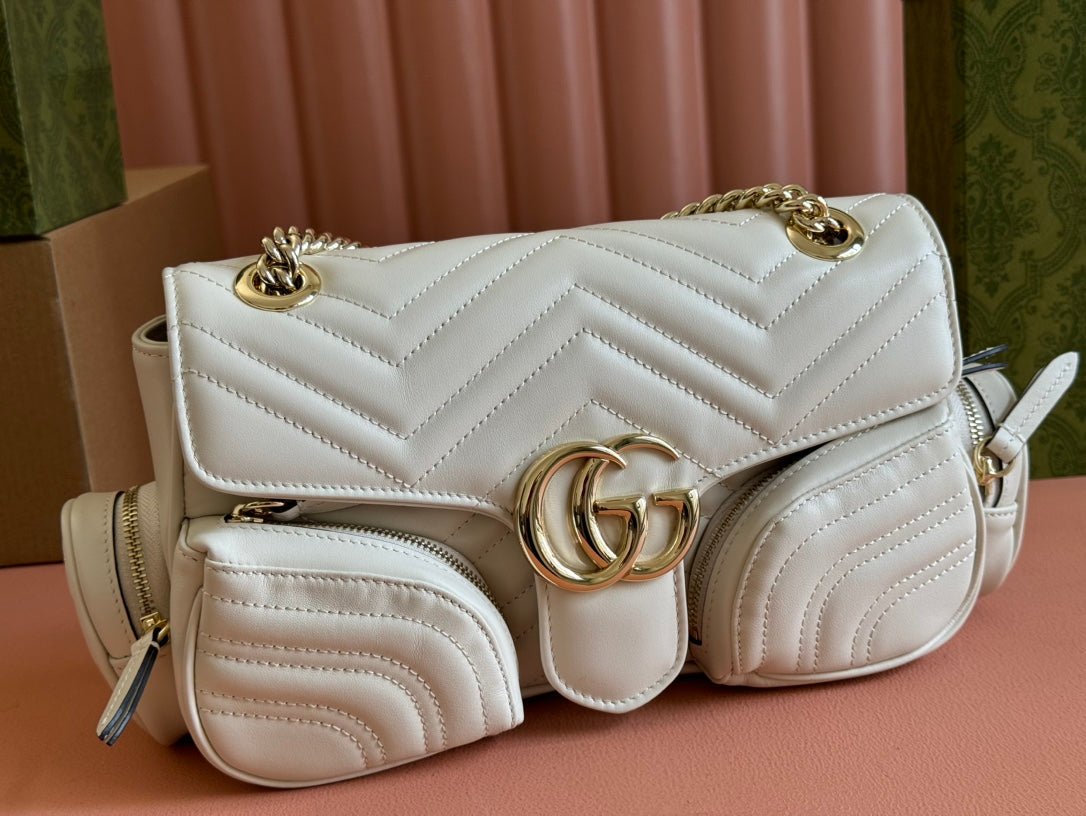 {Style No: 5HBCFZ2D} MARMONT SMALL MULTI-POCKET BAG 25 IN WHITE CALFSKIN GOLD HARDWARE - Image 2