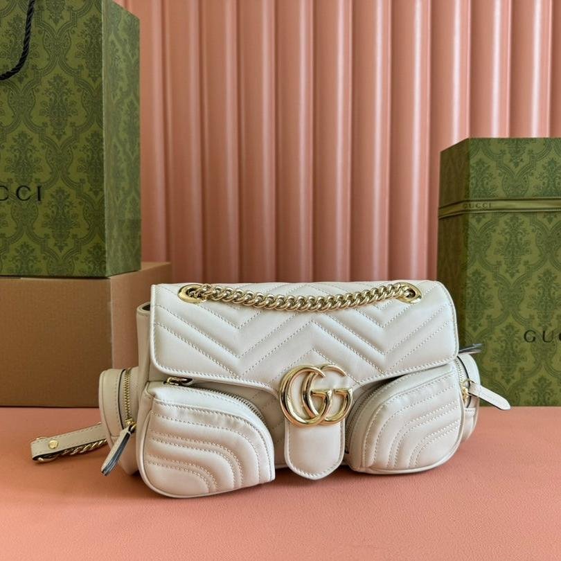 {Style No: 5HBCFZ2D} MARMONT SMALL MULTI-POCKET BAG 25 IN WHITE CALFSKIN GOLD HARDWARE